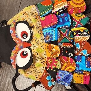 Hand sewn backpack from Thailand Owl colorful unique boho Bohemian craft handbag